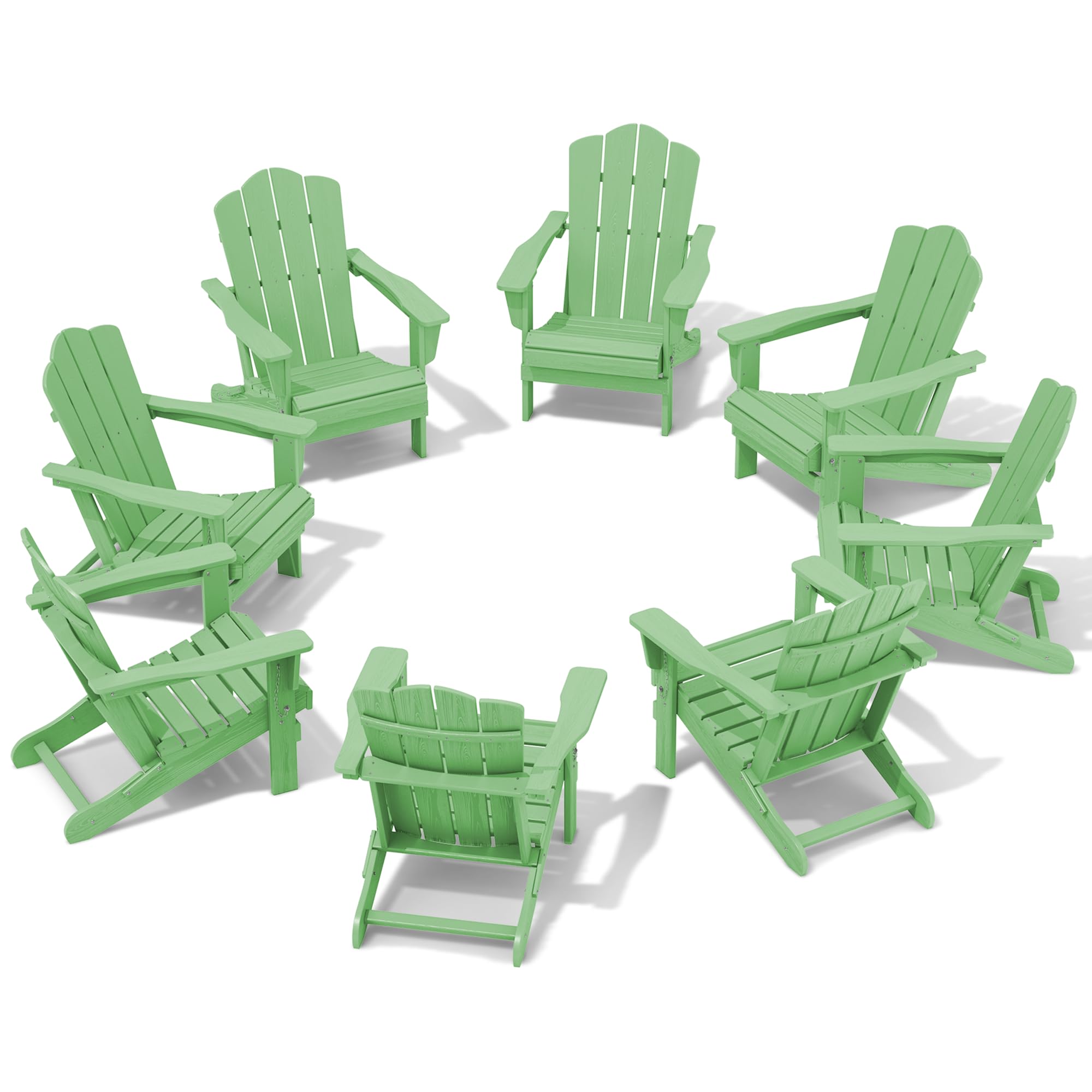 Kingyes Folding Adirondack Chair Set Of 8, Hdpe All-Weather Folding Adirondack Chair, Light Green